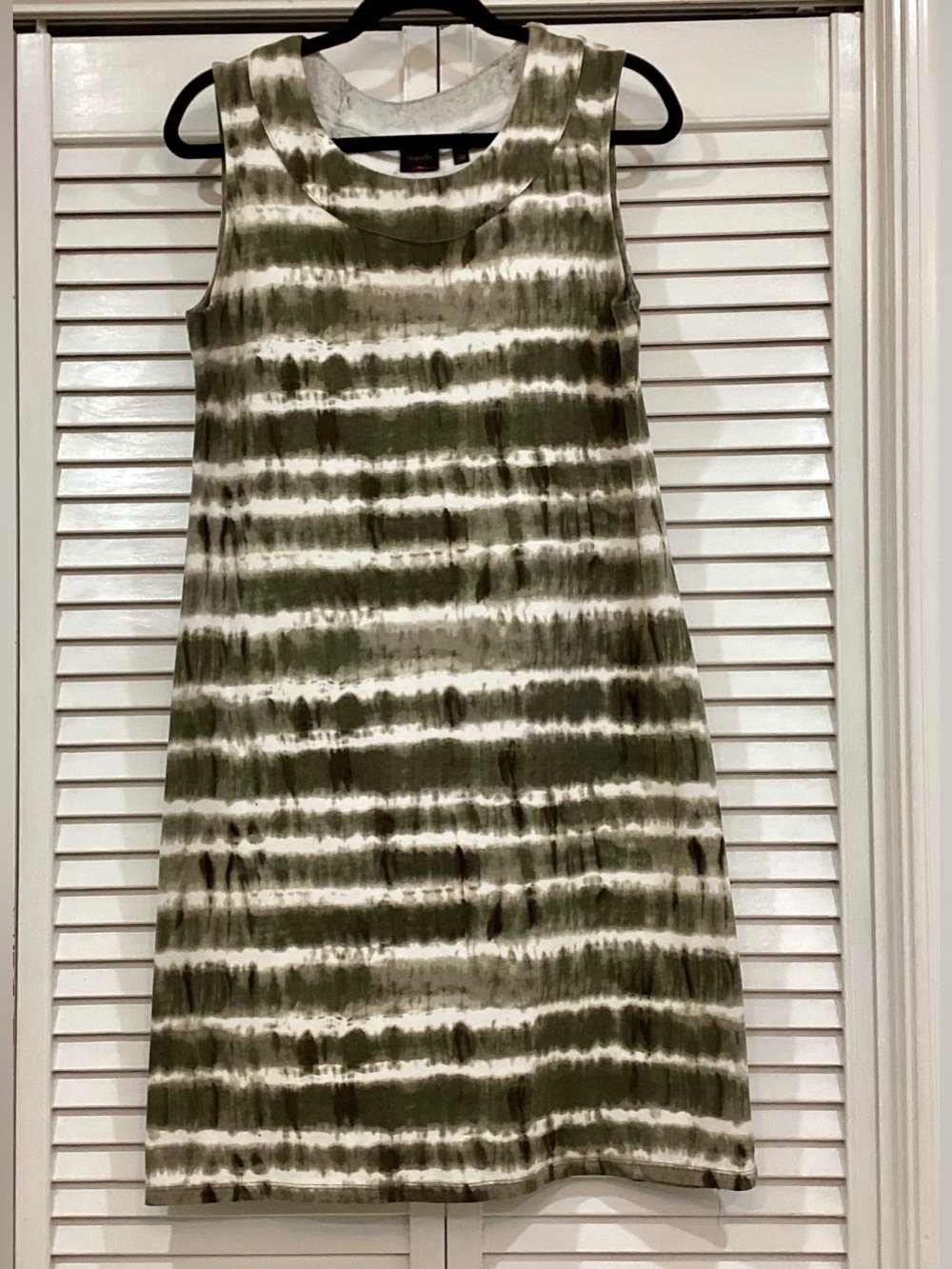 Rafaella Sleeveless Olive & Cream Tie Dye Soft Cotton Knit  Sheath Large EUC